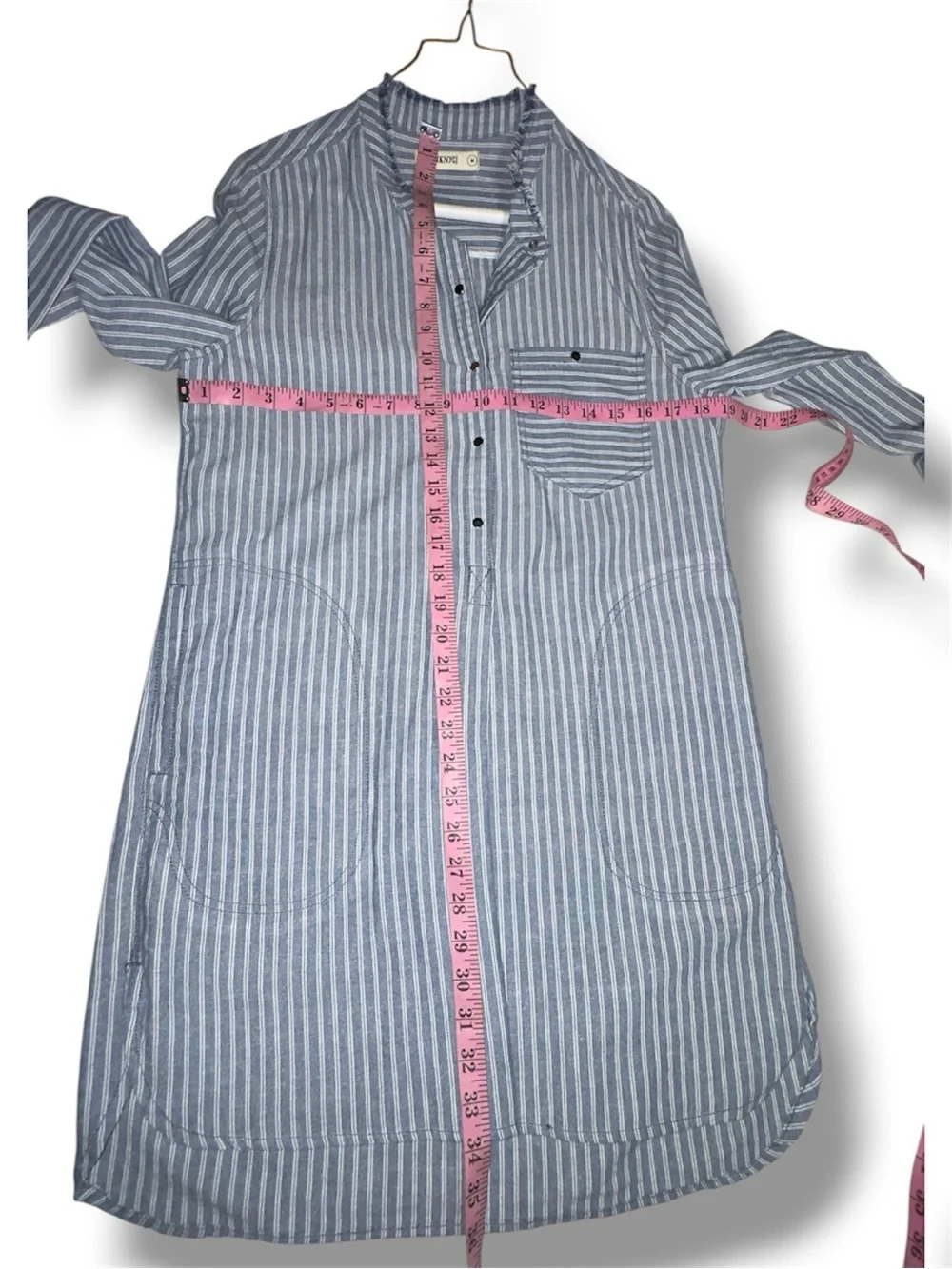 [BLANKNYC] Striped Linen Blend Tunic Dress Size M Distressed Collar Snap Front - Picture 9 of 12